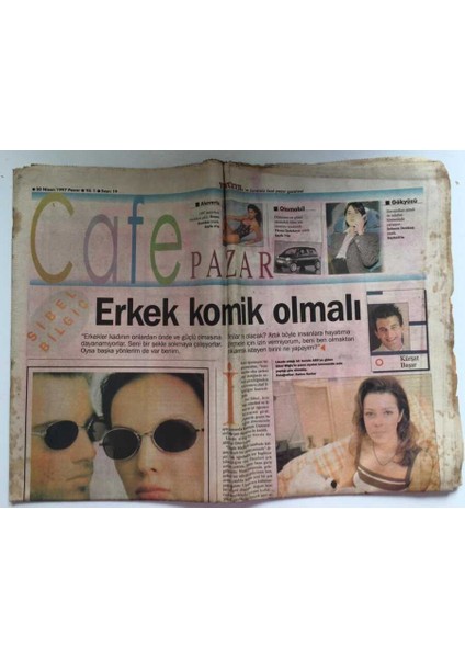 Yeniyüzyıl Gazetesi Cafe Pazar Eki 20 Nisan 1997 - Sibel Bilgiç Ile Röportaj Erkek Komik Olmalı GZ39067