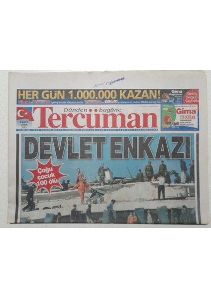 Tercüman Gazetesi 2 Mayıs 2003 - Devlet Enkazı,okul Değil Mezar,doğum Günü Hediyesi GZ52895