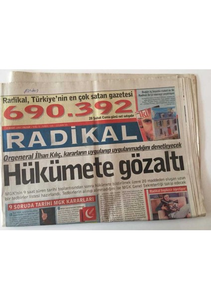 Radikal Gazetesi - 2 Mart 1997 - Hükümete Gözaltı - GZ43899 fiyatları