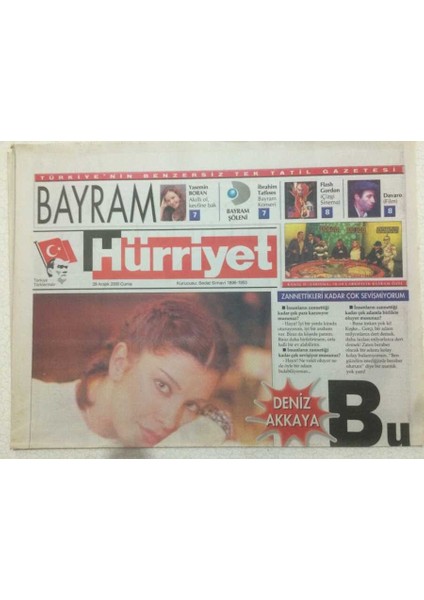 Hürriyet Gazetesi Bayram Eki 29 Aralık 2000 - Deniz Akkayadan Korkulur GZ52045