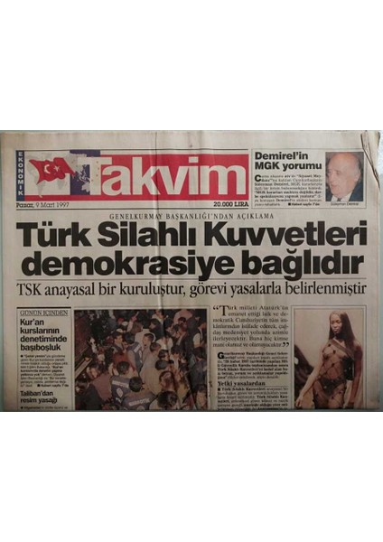 Takvim Gazetesi 9 Mart 1997 Demokrat Türkiye Parti Lideri Cindoruk Hocanın Siyasi Ömrü Bitti -GZ37958