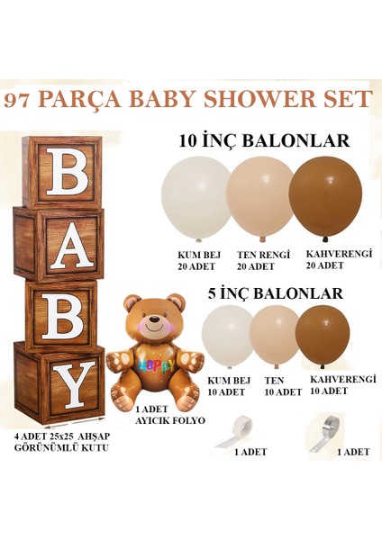 Patladı Gitti Baby Shower Lüks Parti Kutlama Seti; Baby Kutulu Balon Zincir Set