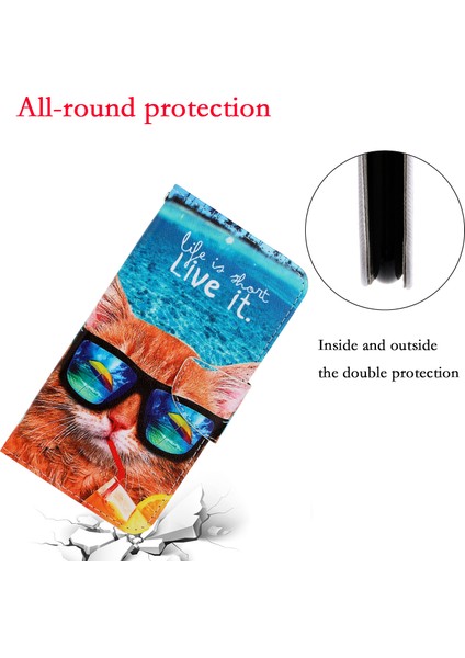 Özel Desen Baskı Pu Deri Tam Koruma Cüzdanı Samsung Galaxy M02/A02-CAT Giyen Güneş Gözlüğü Için Telefon Kapağı Kasası (Yurt Dışından) fiyatları