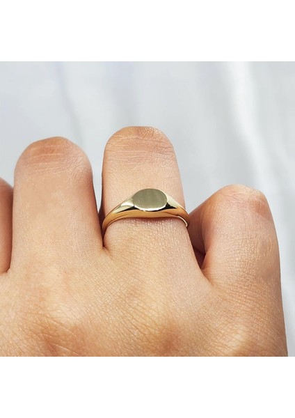 Taşsız Altın Yüzük - 14 Ayar Altın Oval Şovalye Minimal Tasarım Yüzük - Şovalye Altın Yüzük modelleri