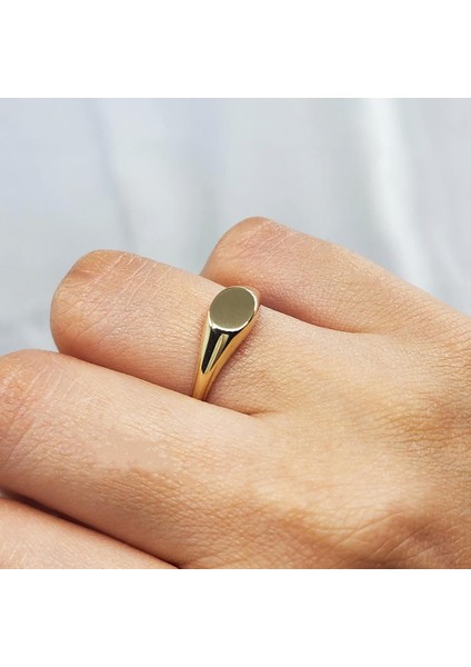 Taşsız Altın Yüzük - 14 Ayar Altın Oval Şovalye Minimal Tasarım Yüzük - Şovalye Altın Yüzük fırsatları