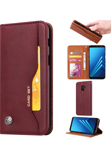 Samsung Galaxy A8 (2018) Pu Deri Cüzdan Stand Koruyucu Case-Wine Red (Yurt Dışından)