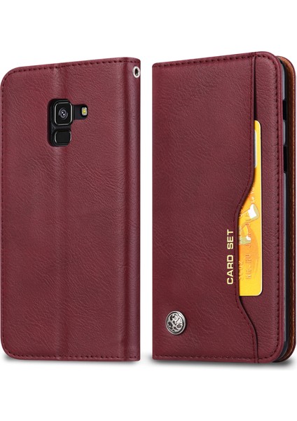 Samsung Galaxy A8 (2018) Pu Deri Cüzdan Stand Koruyucu Case-Wine Red (Yurt Dışından)