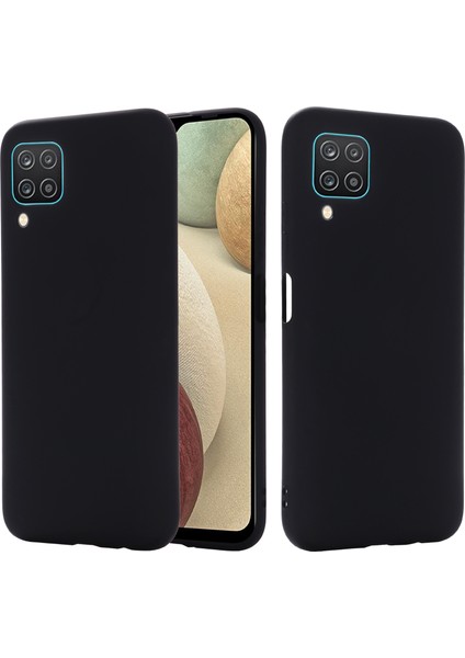 Samsung Galaxy A12-BLACK Için Şok Geçirmez Yumuşak Sıvı Silikon Telefon Kılıfı (Yurt Dışından)