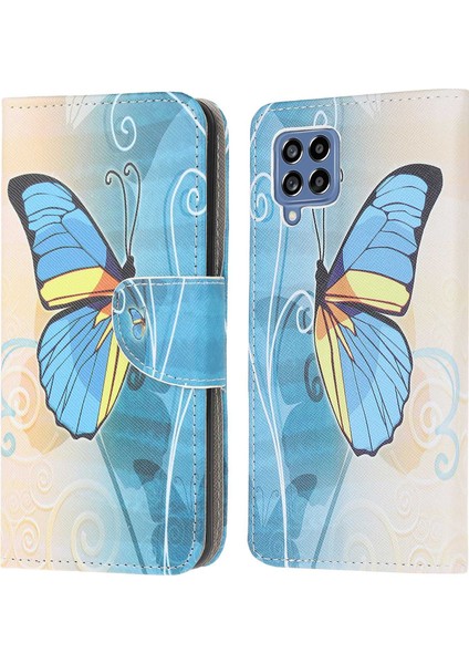 Samsung Galaxy M53 Için 5g Çapraz Doku Şık Desen Baskı Pu Deri Telefon Kılıfı Stand Cüzdan Flip Cover-Butterfly (Yurt Dışından)