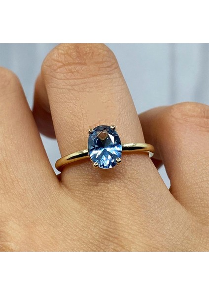 1.50 Karat London Blue Topaz Tektaş 14 Ayar Altın Evlilik Teklifi Yüzüğü-Hediye Altın Tektaş Yüzük