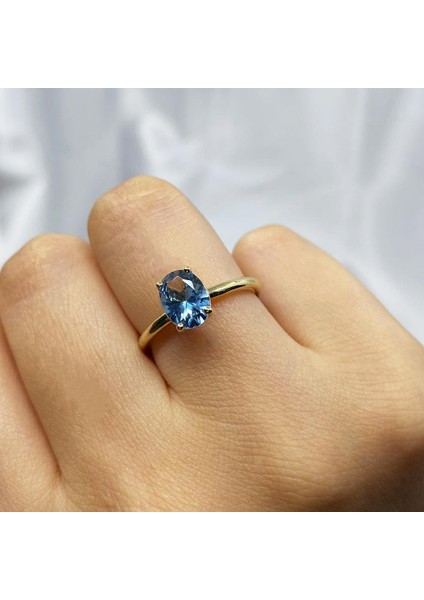 1.50 Karat London Blue Topaz Tektaş 14 Ayar Altın Evlilik Teklifi Yüzüğü-Hediye Altın Tektaş Yüzük modelleri