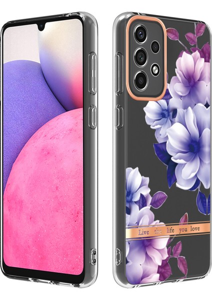 Elektrokaplatma Imd Iml Tpu Kasası Sıkılmayan Şeffaf Temel Çiçek Desenleri Samsung Galaxy A33 5G-HC004 Mor Begonya Için Telefon Kapağı (Yurt Dışından)