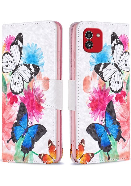 Samsung Galaxy A03 Için (166.5 x 75.98 x 9.14MM) Pu Deri Cüzdan Kılıf Deseni Baskı Manyetik Kapatma Stand Özellik Flip Flip Cover-Two Kelebekler (Yurt Dışından)