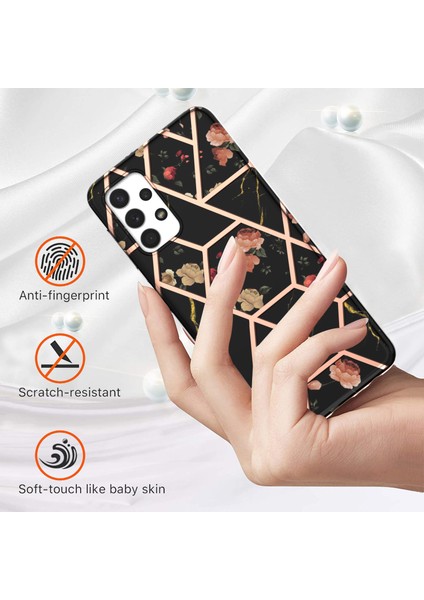 Samsung Galaxy A13 Için 4g Elektrapılaşma Mermer Telefon Kılıfı Yumuşak Tpu Şok Emici Imd Kapak Siyah Çiçekler (Yurt Dışından) fiyatları