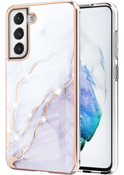 Moda Mermer Desen Imd Şok Geçirmez Anti-Gall Tpu Samsung Galaxy S21 Fe 5g-White 006 (Yurt Dışından)