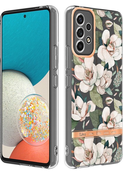 Elektrokaplatma Şeffaf Taban Tpu Kılıfı Çiçek Damla Geçirmez Desenler Imd Iml Telefon Kapağı Samsung Galaxy A53 5G-HC001 Yeşil Gardenya (Yurt Dışından)