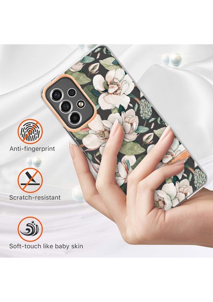 Elektrokaplatma Şeffaf Taban Tpu Kılıfı Çiçek Damla Geçirmez Desenler Imd Iml Telefon Kapağı Samsung Galaxy A53 5G-HC001 Yeşil Gardenya (Yurt Dışından)