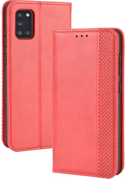 Samsung Galaxy A31-KIRMIZI Için Retro Otomatik Emici Özel Tasarım Deri Kapağı (Yurt Dışından)