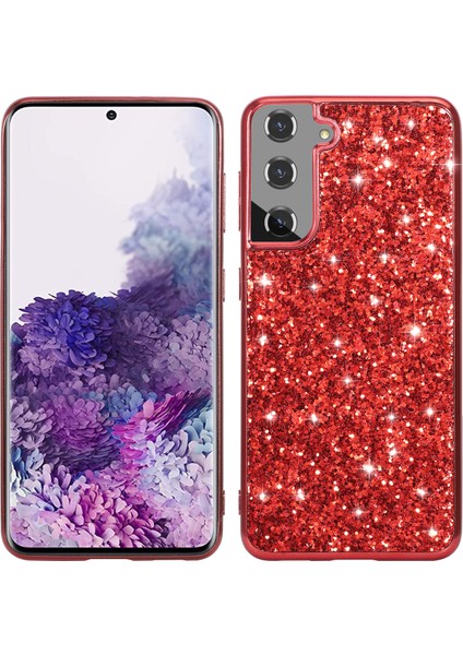 Samsung Galaxy S21 4g/5g-Red Için Işıltılı Payetler Tasarımı Tpu Çerçeve+Pc Hibrid Kabuk Kılıfı (Yurt Dışından)