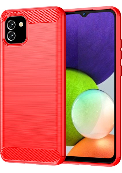1.8mm Fırçalanmış Yüzey Tpu Kasası Ultra Şok Emme Emniyetli Hava Yastığı Karbon Fiber Doku Samsung Galaxy A03 (166.5 x 75.98 x 9.14MM) (Ab Versiyonu) -Red Için (Yurt Dışından)