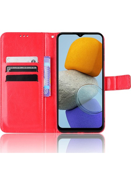 Samsung Galaxy Için M23 5G/F23 5g Çılgın At Dokusu Flip Cüzdan Kılıfı Pu Stand El Kayışı Şok Geçirmez Koruyucu Kapak-Kırmızı (Yurt Dışından) fiyatları