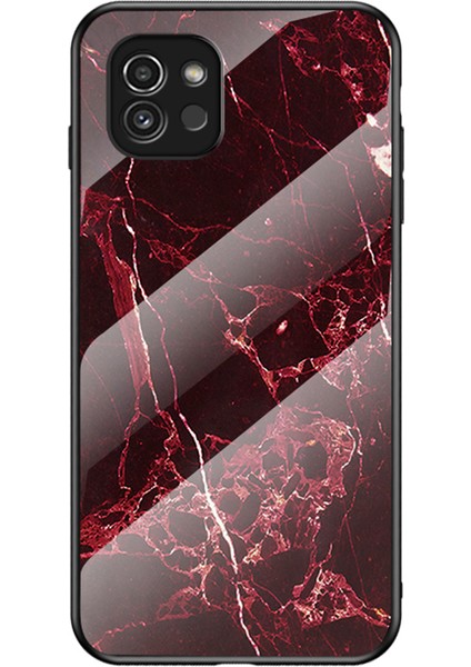 Mermer Desen Çizilmeye Dayanıklı Temperli Cam+Pc+Tpu Hibrit Koruyucu Telefon Kılıfı Samsung Galaxy A03 (164.2 x 75.9 x 9.1mm) -Blood Kırmızı Mermer (Yurt Dışından)