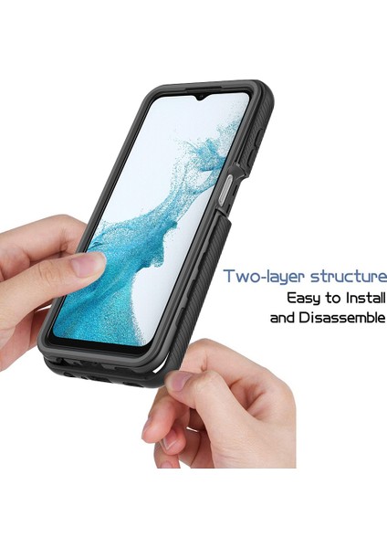Samsung Galaxy A23 5g (Global Versiyon)/4g Için 3'ü 1 Arada Hibrit Telefon Kılıfı, Pet Ekranı Koruyucu-Dark Mavi ile Tpu+Pc Telefon Kapağı Tam Kaplama (Yurt Dışından)