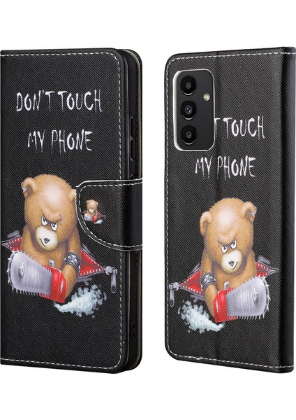 Samsung Galaxy A13 Için 4g Stand Cüzdan Çapraz Doku Deri Kapak Deseni Baskı Şok Geçirmez Telefon Kılıf Bear (Yurt Dışından)