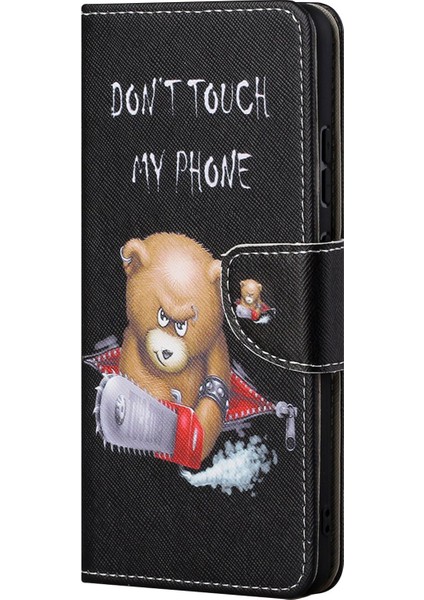 Samsung Galaxy A13 Için 4g Stand Cüzdan Çapraz Doku Deri Kapak Deseni Baskı Şok Geçirmez Telefon Kılıf Bear (Yurt Dışından)