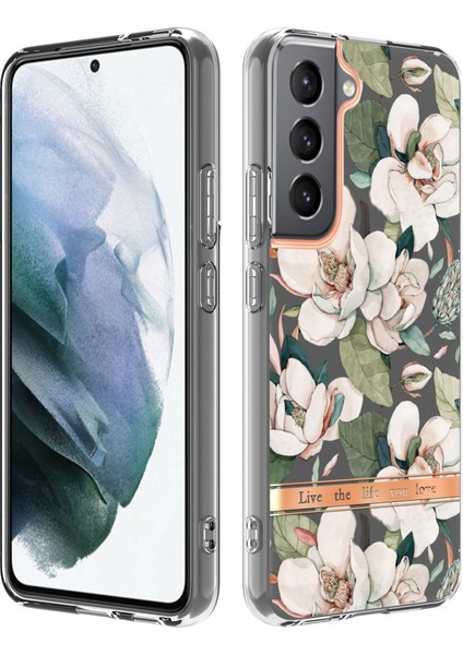 Elektrokaplatma Imd Iml Tpu Kasa Şeffaf Temel Çiçek Desenleri Samsung Galaxy S22 5G-HC001 Yeşil Gardenya Için Telefon Kapağı (Yurt Dışından)