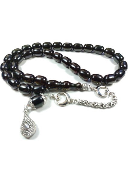 Ayyıldız Gümüş Kaplama Püskül Kombinli Sıkma Kehribar Sertifikalı No 3791