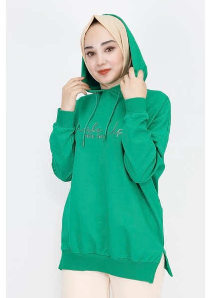 23299 2 Ip Yazı Baskılı Kapüşonlu Sweatshirt