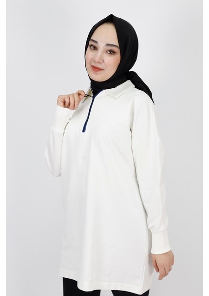 23296 2 Ip Yaka Fermuar Detaylı Sweatshirt