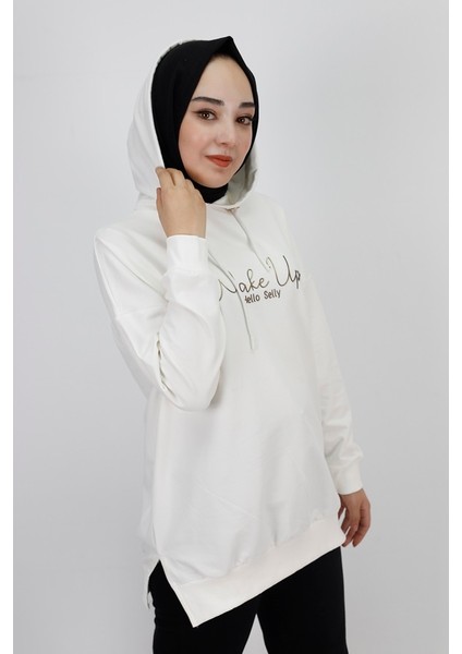 23299 2 Ip Yazı Baskılı Kapüşonlu Sweatshirt