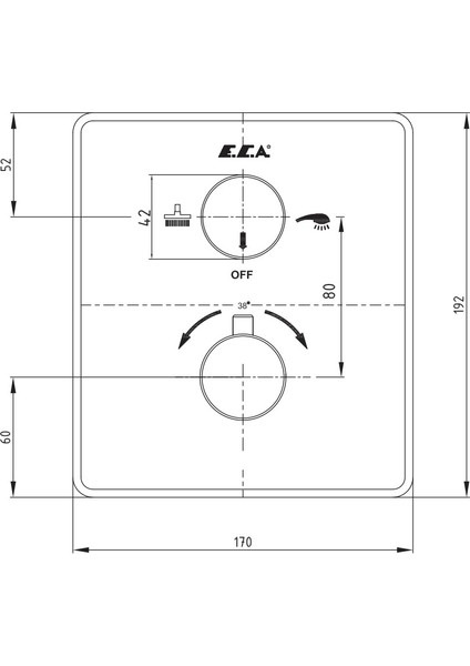 Eca Termostatik Ankastre Banyo Bataryası Sıva Üstü 2 Yollu 102167215-KDE