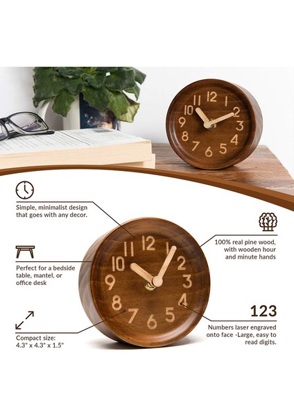 Hakiki Çamdan Ahşap Masa & Masa Analog Saat(Koyu) (Yurt Dışından) indirimleri