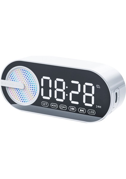 Dijital Saatli, Gece Işığına Sahip Taşınabilir Bluetooth Hoparlör, Beyaz (Yurt Dışından)