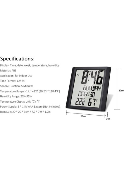 Sıcaklık ve Nem Göstergeli Dijital Duvar Saati 8,6 Inç Geniş Ekran (Yurt Dışından)
