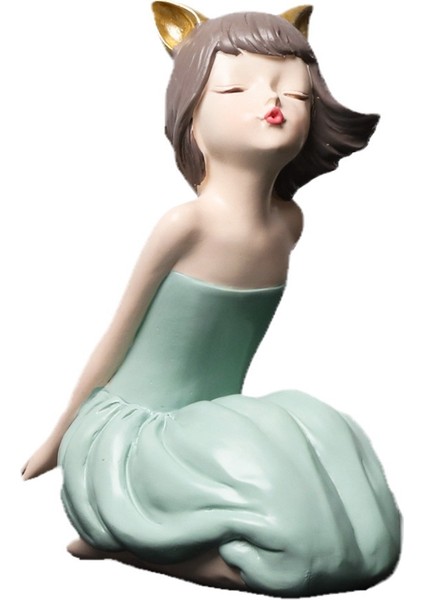 Modern Ilmek Kız Nordic Balonlu Sakız Kız Heykel Yeşil Renk C (Yurt Dışından)