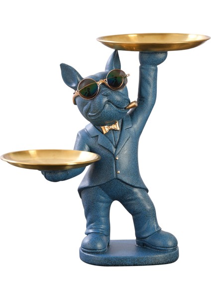 Bulldog Heykeli Ev Dekorasyonu 2 Metal Tepsi Bulldog Masa Süsleme E (Yurt Dışından)