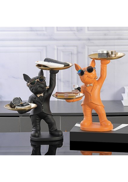 Bulldog Heykeli Ev Dekorasyonu 2 Metal Tepsi Bulldog Masa Süsleme E (Yurt Dışından) modelleri