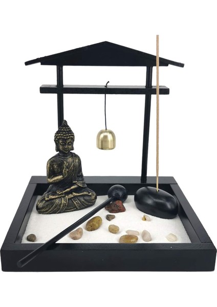 Masaüstü Zen Kum Bahçesi Meditasyon Buda Heykeli, Mini Kum Tepsisi Seti (Yurt Dışından)