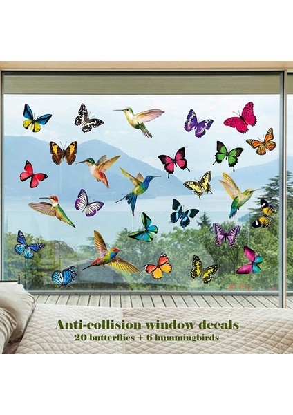26 Adet Kuş Kelebek Pencere Tutunur Pencere Çıkartmaları Dekor Çıkartmaları (Yurt Dışından)