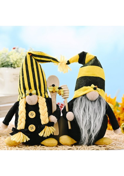 Bumble Bee Çizgili Gnome Yüzü Olmayan Bebek Dekoru Ev Masaüstü Dekoru Için, A (Yurt Dışından)