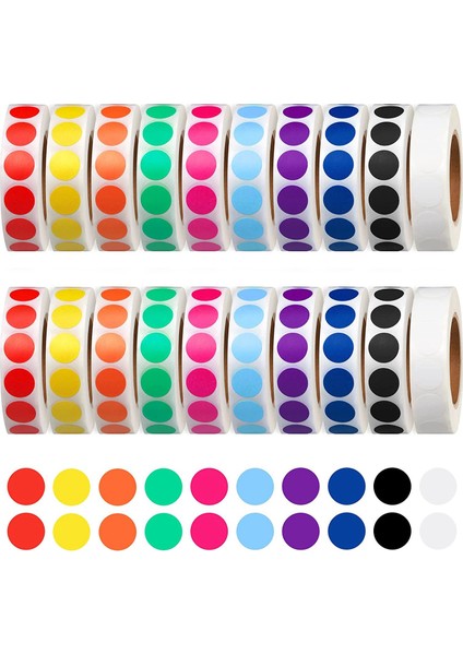 20000 Adet 1/2 Inç Yuvarlak Renk Kodlu Nokta Etiket Rulo Etiket (Yurt Dışından)