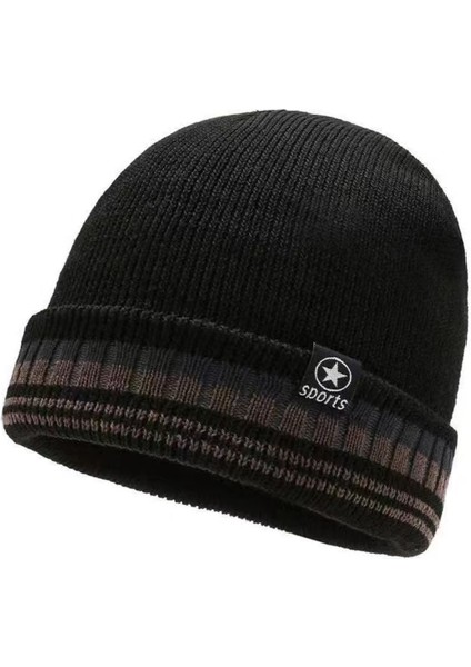 Kış Yeni Ürün Artı Kadife Kalınlaşmış Sıcak Yün Şapka Yeni Çizgili Örme Şapka Soğuğa Dayanıklı Boyun Koruması Pamuklu Şapka Kahverengi (Yurt Dışından)