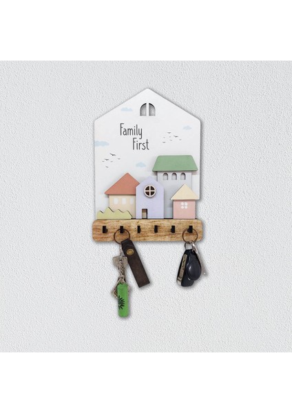 Pastel Renk Boyutlu Masal Evleri Büyük Boy Askılık Duvar Dekoru