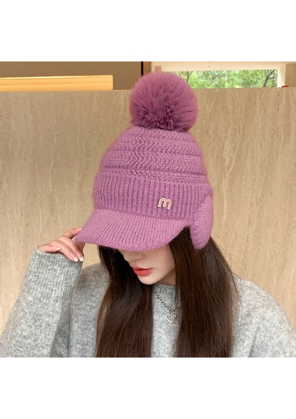 Kadınlar Için Sonbahar ve Kış Yün Şapka, Kore Versiyonu, Modaya Uygun, Çok Yönlü, Artı Kadife, Kalınlaştırılmış, Sıcak, Kulak Koruyucu Ördek Dili Pamuklu Şapka, Dış Mekan Örme Şapk (Yurt Dışından)