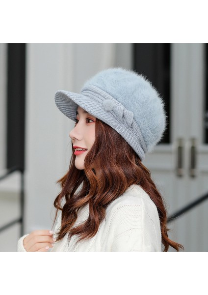 Şapka Kadın Sonbahar ve Kış Pembe Rüzgar Geçirmez Sıcak Pamuklu Şapka Kalınlaşmış Kadife Örme Şapka Kulak Koruyucu AZ1009 Gri Tek Boyut (Yurt Dışından)