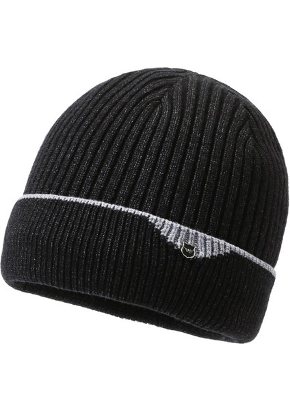 Şapka Erkek Kış Orta Yaşlı ve Yaşlı Büyük Baş Çevresi Yün Şapka Erkek Soğuk Şapka Pamuklu Şapka Kış Sıcak Artı Kadife Örme Şapka Keten Siyah Bir Boyut (Yurt Dışından)